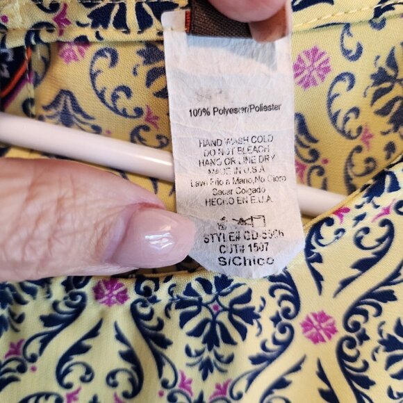 GiBiu Mini Dress Above Knee Yellow Blue Pink Sz Small Damask Style Pattern - Picture 6 of 9